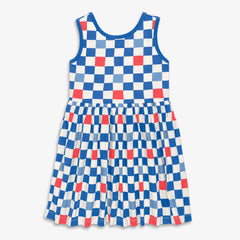 Kids cross-back tank dress in checkerboard