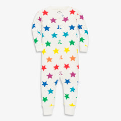 Clearance baby organic zip romper in bright rainbow stars