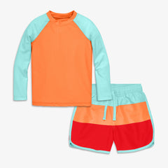 Kids baseball rash guard and board short set