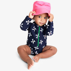 Clearance baby one-piece rash guard in rainbow pinwheels