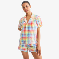 Women's fit PJ top in rainbow plaid