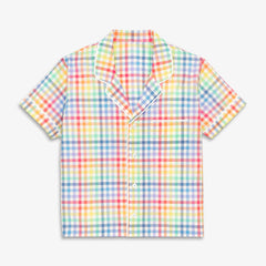 Women's fit PJ top in rainbow plaid