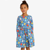 Kids long sleeve perfect pocket dress in rainbow garden party