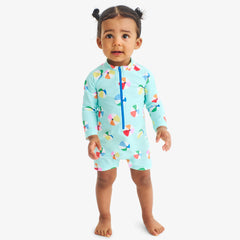 Baby one-piece rash guard in beach balls