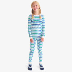 Clearance kids organic long sleeve PJ top in cool stripes