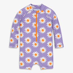 Baby one-piece rash guard in daisies