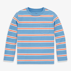 Kids long sleeve pocket tee in varsity stripe