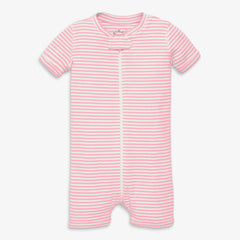 Clearance baby organic short sleeve zip romper in mini stripe