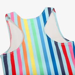 Kids swim tank and bikini bottom set in rainbow sky stripe