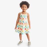 Kids boardwalk dress in rainbow checkerboard