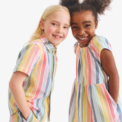 Kids cotton gauze button down in rainbow stripe