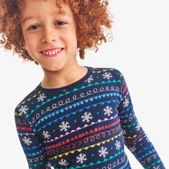 Clearance kids organic long sleeve PJ top in rainbow fair isle