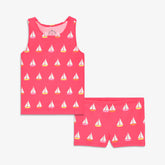 Kids swim tank & shortie set in sailboats