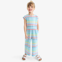 Kids backyard romper in rainbow stripe
