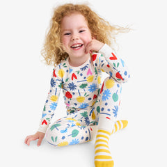 Kids organic long sleeve PJ top in rainbow garden party
