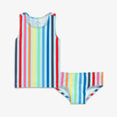 Kids swim tank and bikini bottom set in rainbow sky stripe