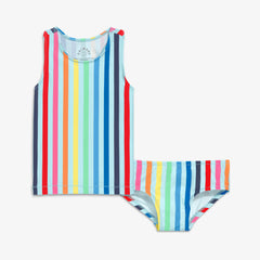 Kids swim tank and bikini bottom set in rainbow sky stripe
