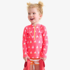 Kids long sleeve half-zip rash guard in sailboats