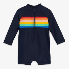 Clearance baby one-piece rash guard in rainbow placed stripe
