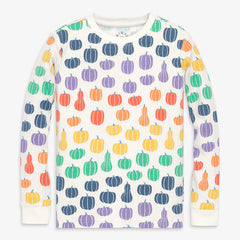 Kids organic long sleeve PJ top in rainbow pumpkins