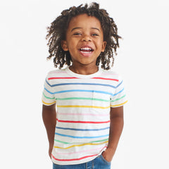 Kids slub pocket tee in rainbow stripe