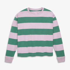 Women's fit long sleeve relaxed tee in rugby stripe