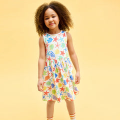 Kids cross-back tank dress in under the sea