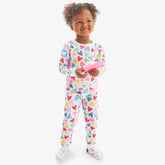 Kids organic long sleeve PJ set in rainbow candy hearts