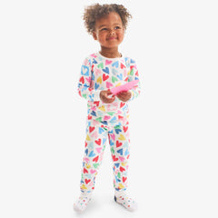 Kids organic long sleeve PJ set in rainbow candy hearts