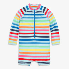 Baby one-piece rash guard in rainbow sky stripe