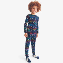 Clearance kids organic long sleeve PJ top in rainbow fair isle