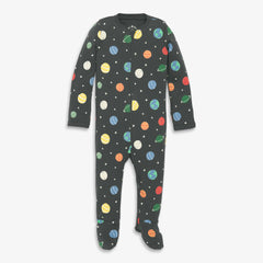 Baby organic zip footie in rainbow galaxy