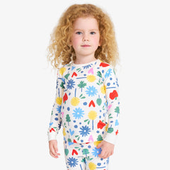 Kids organic long sleeve PJ top in rainbow garden party