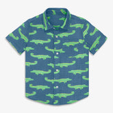 Kids cotton gauze button down in gator pals