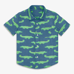 Kids cotton gauze button down in gator pals