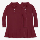 Kids long sleeve pique polo dress 2-pack