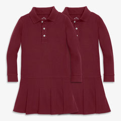 Kids long sleeve pique polo dress 2-pack