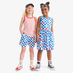 Kids park short in checkerboard