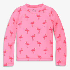 Kids long sleeve swim top in flamingos