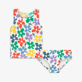 Kids swim tank and bikini bottom set in rainbow blooms