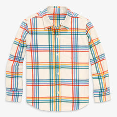 Kids long sleeve flannel button down in rainbow plaid
