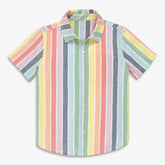 Kids cotton gauze button down in rainbow stripe