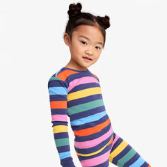 Kids organic long sleeve PJ top in rainbow stripe