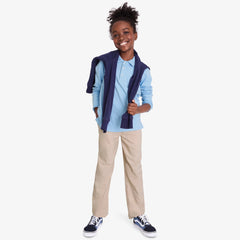Kids slim long sleeve interlock polo