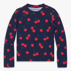 Kids long sleeve swim top in cherries