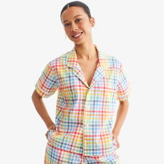 Women's fit PJ top in rainbow plaid