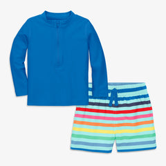 Baby rash guard & swim trunk in rainbow stripe