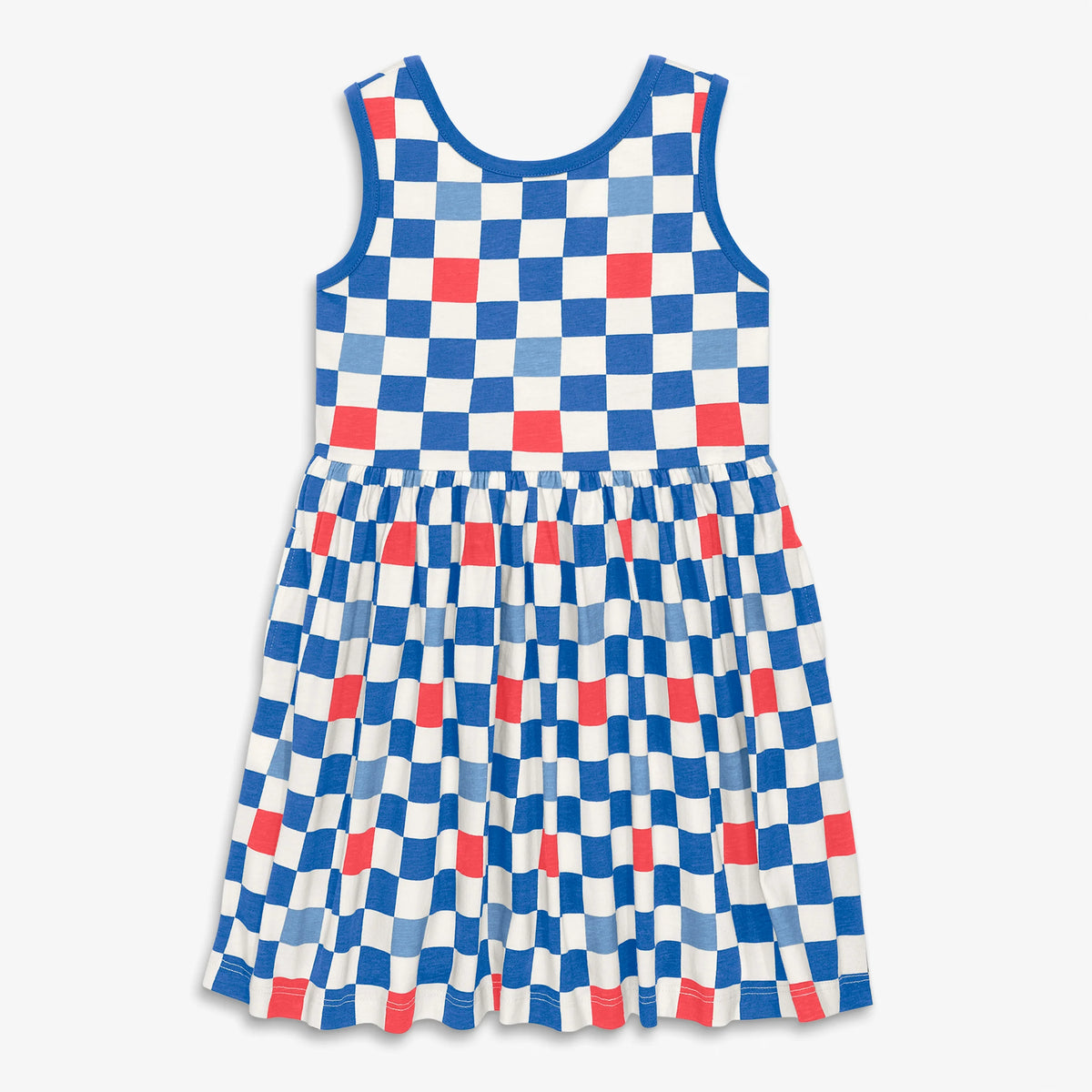 Kids cross-back tank dress in checkerboard
