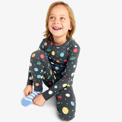 Kids organic long sleeve PJ top in rainbow galaxy