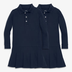 Kids long sleeve pique polo dress 2-pack